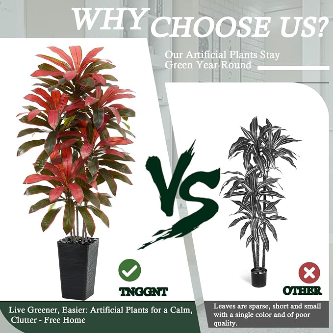 Artificial Dracaena Tree: 6FT Fake Plants Silk Faux Trees（Black Pot） | - Image 6