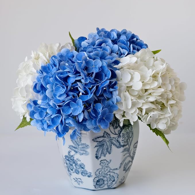 YalzoneMet 3 PCS Dark Blue Hydrangea Artificial Flowers 21 inches Real Touch - Image 7