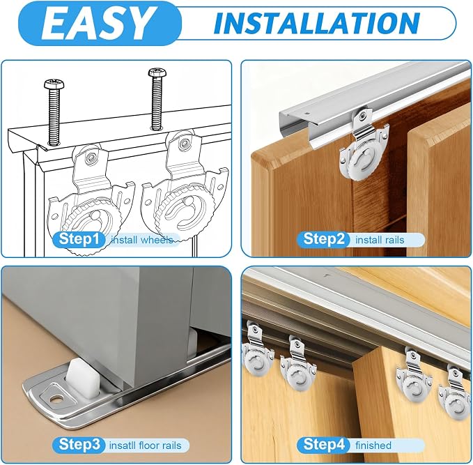 Therwen 1 Set 72 Inch/6 ft By-Pass Sliding Closet Track and Hardware Kit - Image 5