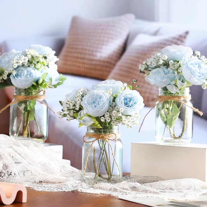 12 Sets Mason Jar Flowers Centerpiece Table Decorations, Artificial Peony - Image 3