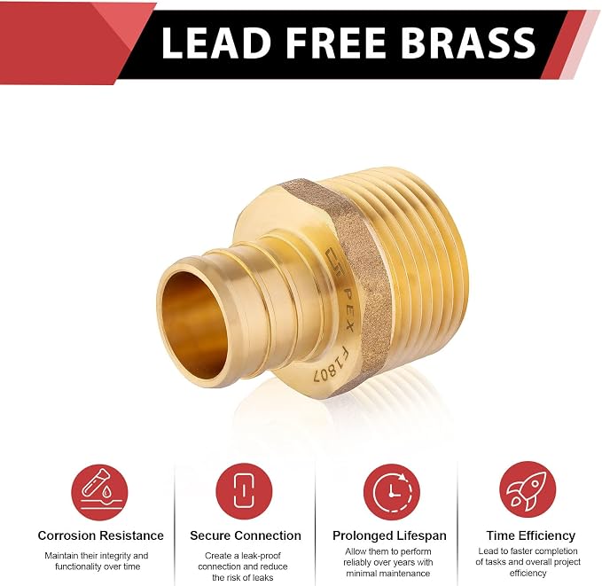 100PC Pex Barb Crimp Brass Fittings 1/2 Inch x 1/2 Inch NPT Male Adapter | ASTM - Image 4