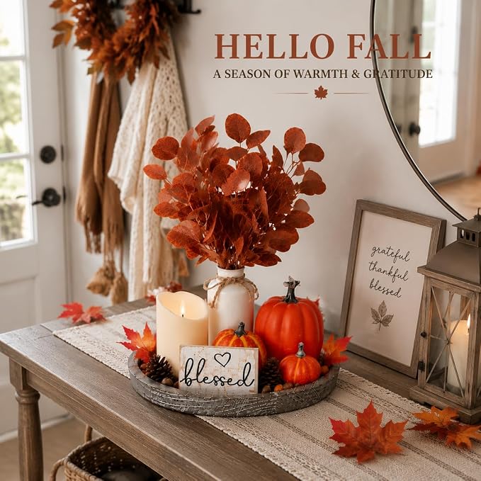 11 Pcs Fall Decor Tray Set, Rustic Farmhouse Decor Centerpieces - Image 3