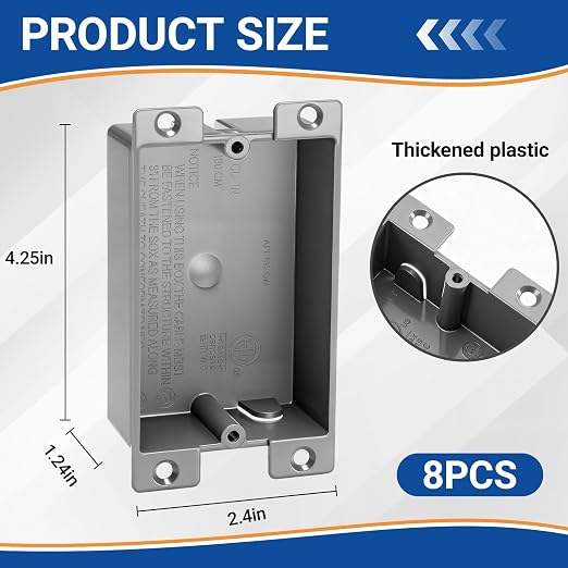Relaxweex 8 Pack Plastic Shallow Electrical Box, 8 Cubic Inch Grey Shallow - Image 2