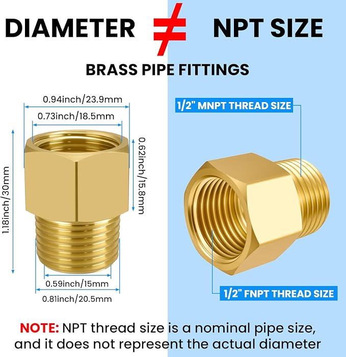 SDTC Tech Brass Pipe Fitting 1/2 NPT Thread Male to 1/2 NPT Thread Female | - Image 8