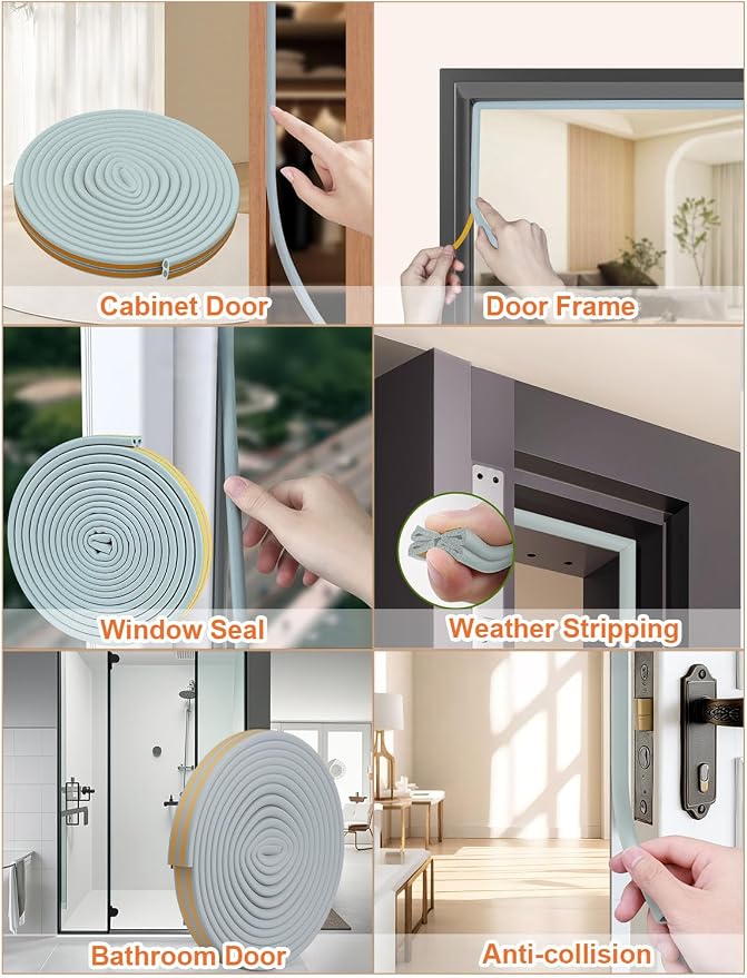 32.8 Ft Weather Stripping Door Seal Strip, Self Adhesive Door Soundproofing D - Image 6