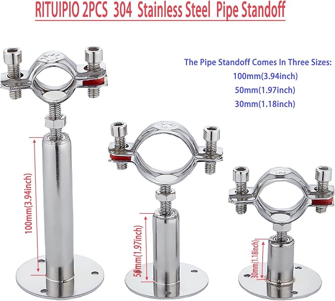 2PCS Wall Mount Ceiling Mount Pipe 304 Stainless Steel Pipe Supports Pipe - Image 2