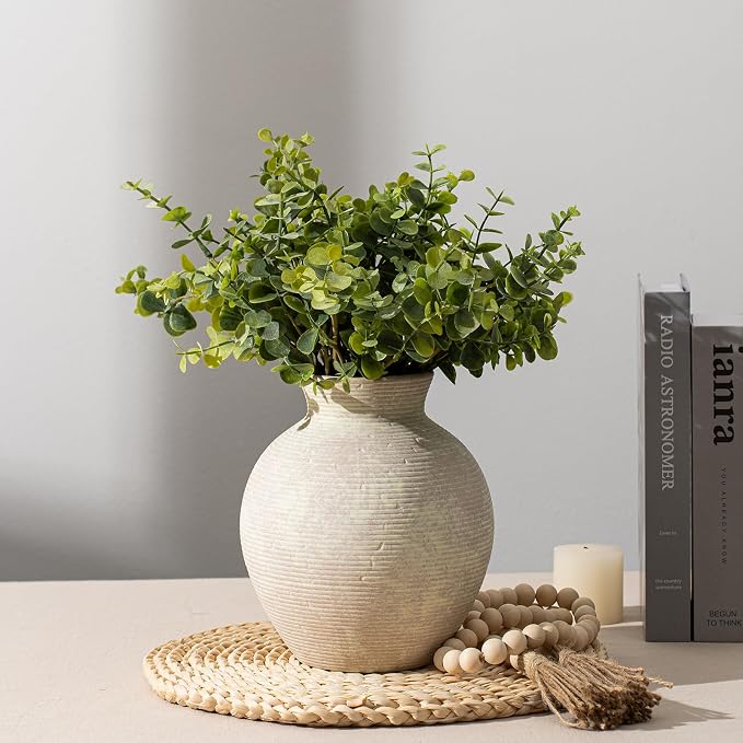 7.48 Inch Vintage Ceramic Flower Vase, Rustic Farmhouse Vase - Image 8