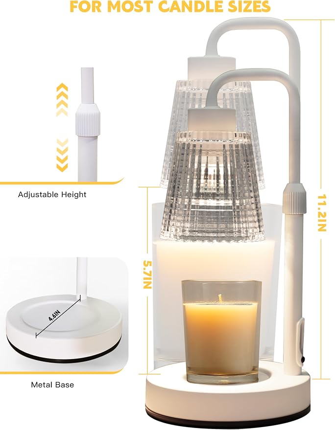 White Candle Warmer Lamp with 24h Cycle Timer, Dimmable Wax Melt Warmer | White - Image 6