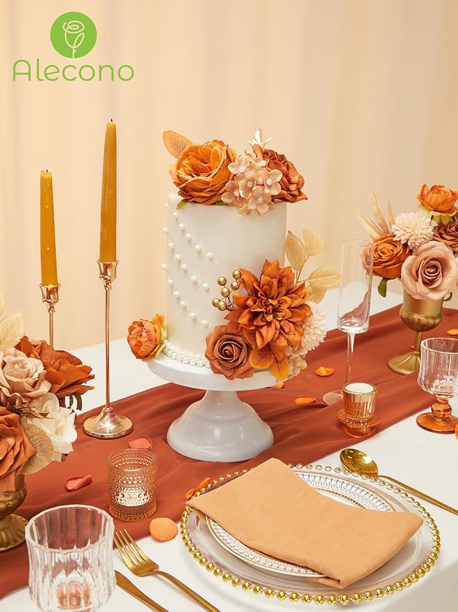 Alecono Orange Artificial Flowers, Silk Fake Fall Floral Set | - Image 5