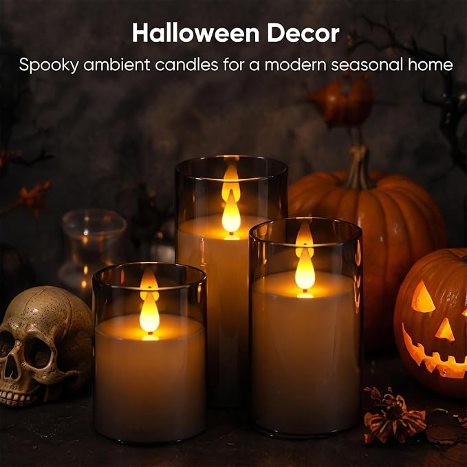 Homemory Gray Flameless Candles, Battery Operated Acrylic LED Pillar Candles - Image 6