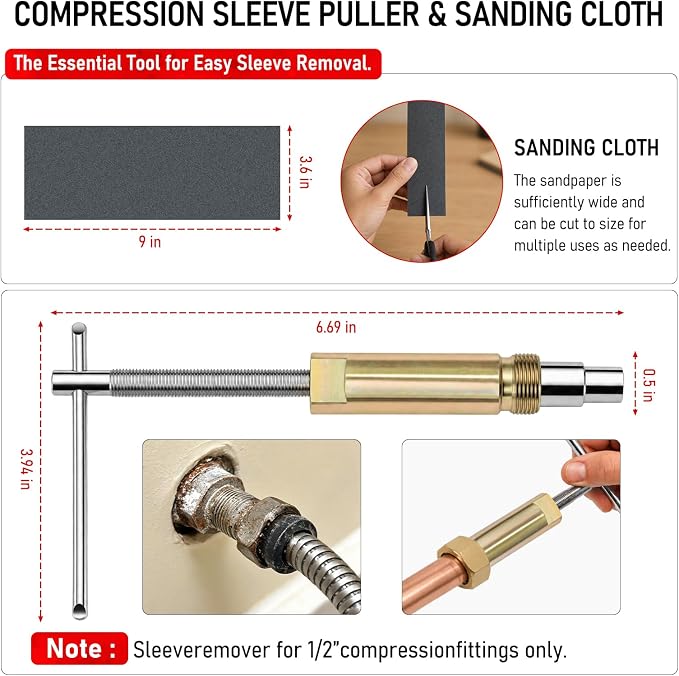 Angle Stop Wrench Kit, 1/2" Compression Sleeve Puller, Pro Plumber Wrench | - Image 3