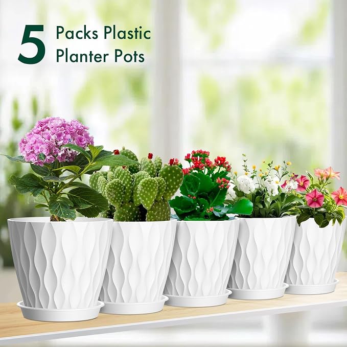 Meowell 6 inch Flower Pots, 5 Pack Plant Pots - Image 7