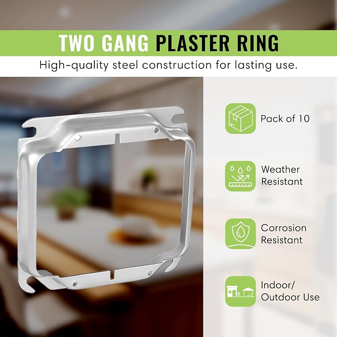 SELECT 10 Pack 5/8" Raised 4" Square Two Gang Plaster Ring - Image 2