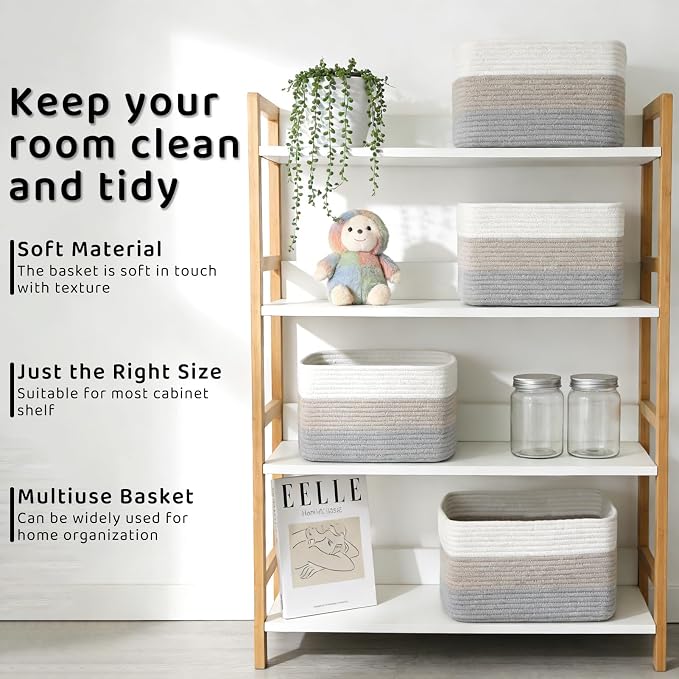 4 Pack Large Storage Baskets for Organizing, and Clothes, Cotton Rope Basket - Image 5