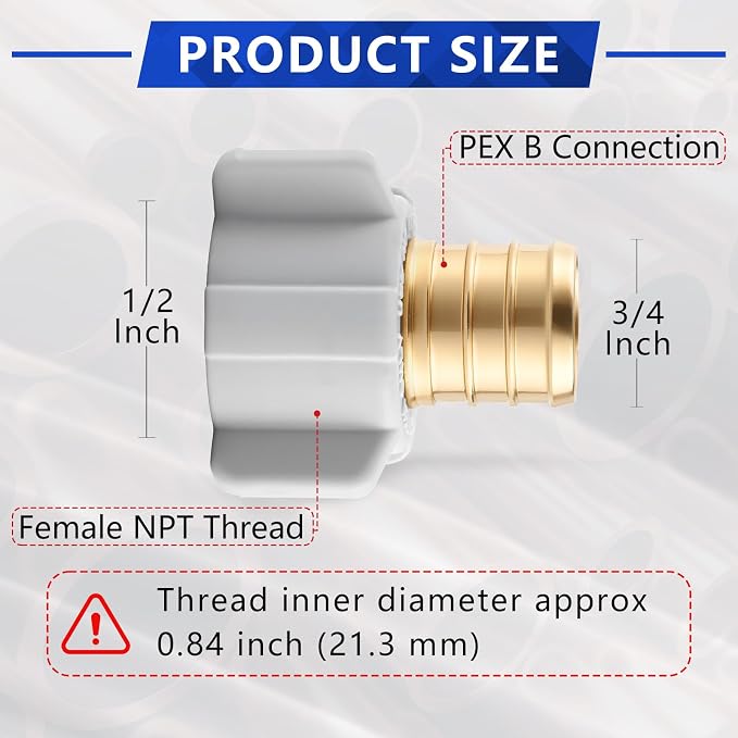 3/4" Pex x 1/2" Female NPT Swivel Adapter No-Lead Brass Crimp Fitting, PEX-B - Image 2