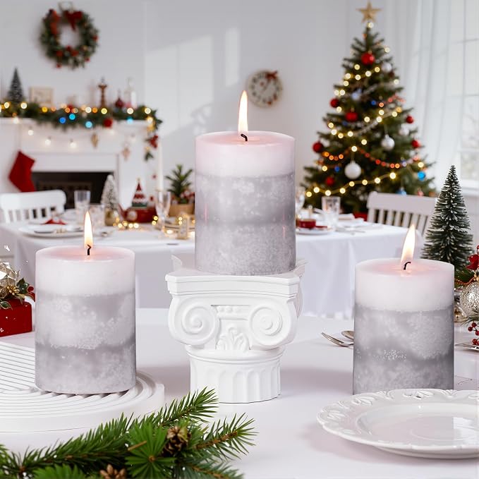 KONNI Layered Pillar Candles Set of 3, 2.8"x 4" Table Decor Gray | Handcrafted - Image 4