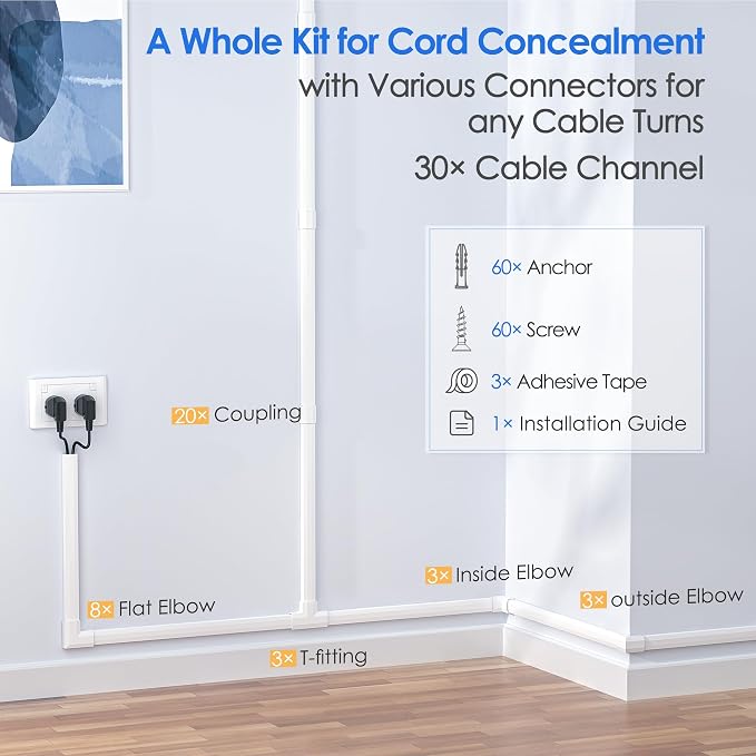 Yecaye TV Cord Hider Wall Mounted, 472in Cord Cover, W1.18in H0.6in, Wire Hiders - Image 3