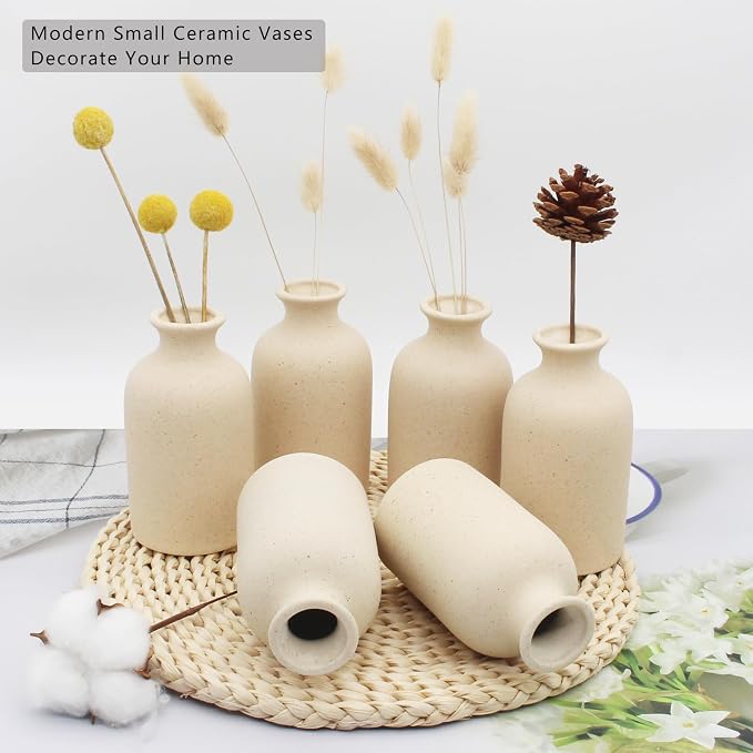 YANLING 6 Pack Small Vase for Flowers, 5 inch Modern Ceramic Vases | for Pampas - Image 3