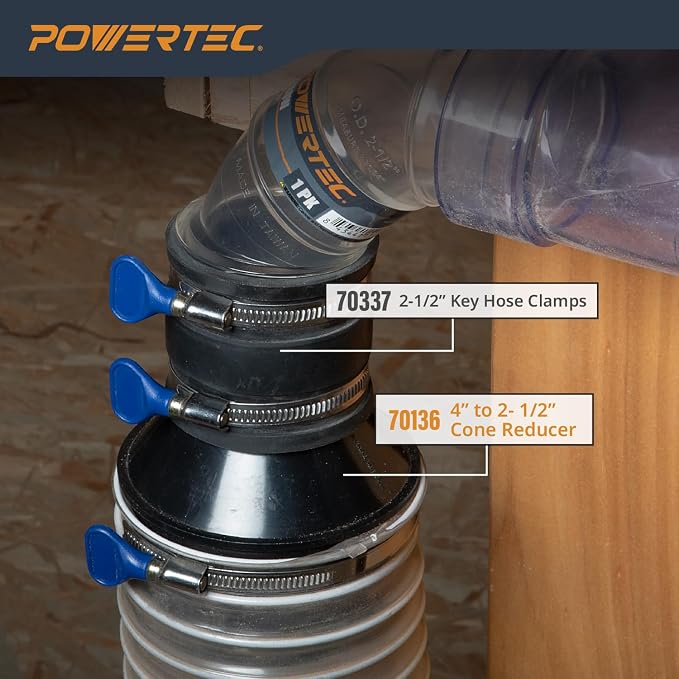 POWERTEC 70136 4" to 2-1/2" Cone Reducer, Dust Collection Fittings - Image 7