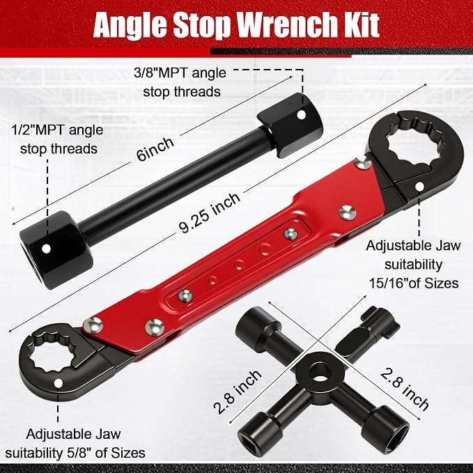 5 Pcs Angle Stop Wrench Kit Plumbing Tool, Compression Sleeve Puller - Image 2