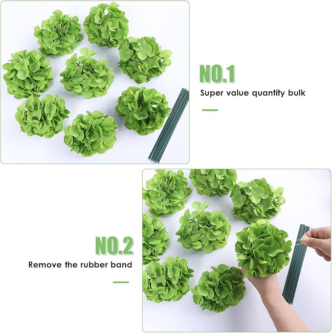 AVIVIHO 65pcs Fake Flowers Green Hydrangea Artificial Flowers Bulk Silk Flowers - Image 4