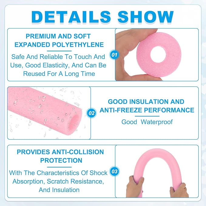 PATIKIL Pipe Insulation Foam Tube Foam Pipe Tubing Covers Pink 2Pcs | 1" ID x - Image 3