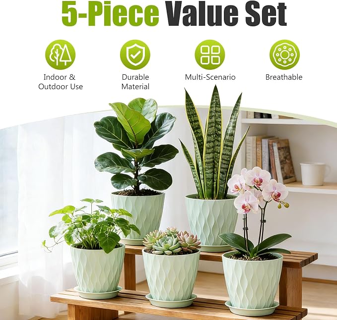 8 Inch Plastic Plant Pots, Planters - Image 2