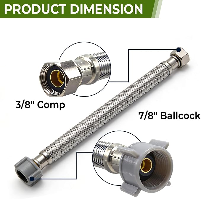 TTFLEX 12" Toilet Water Supply Line 3/8" Comp x 7/8" BC Toilet Hose | Toilet - Image 4