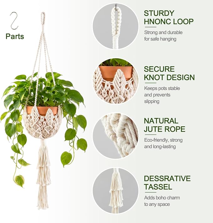 Shappy 1 Pack Boho Macrame Plant Hanger - Image 3