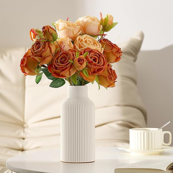 Mfacoy White Ceramic Flower Vase, Minimalist Decor, Modern Home Decorative Vase - Image 3