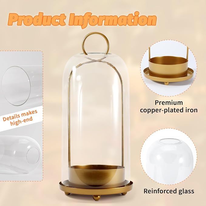 Hurricane Glass Candle Holders, Large & Medium Brass Lanterns Hurricane - Image 7