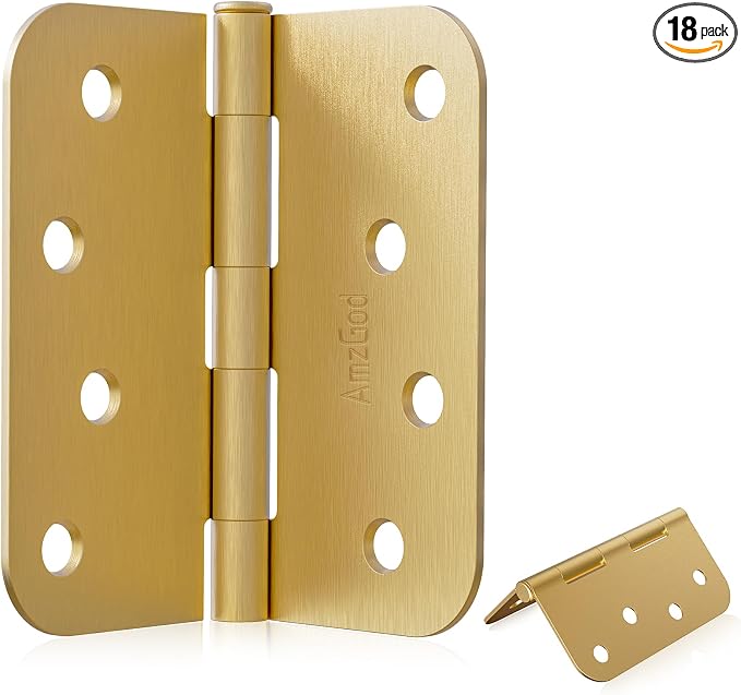 Gold Door Hinges 18 Pack 4 Inch Rounded by AmzGod