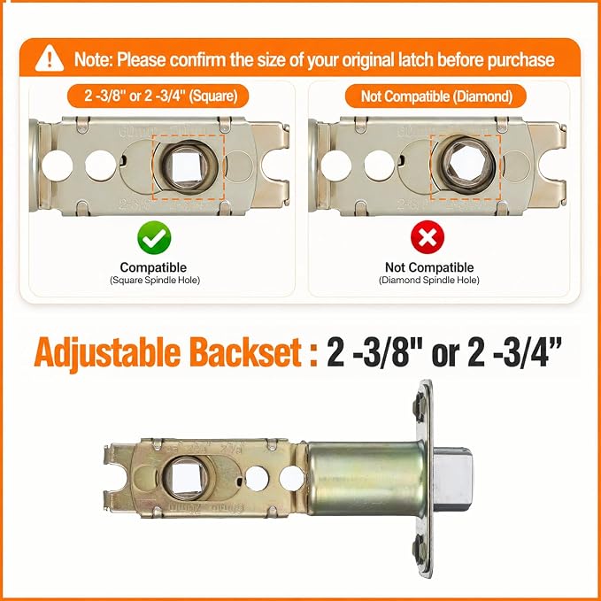 Adjustable Door Latch Replacement 2-3/8'' or 2-3/4'' Door Lock Replacement - Image 3