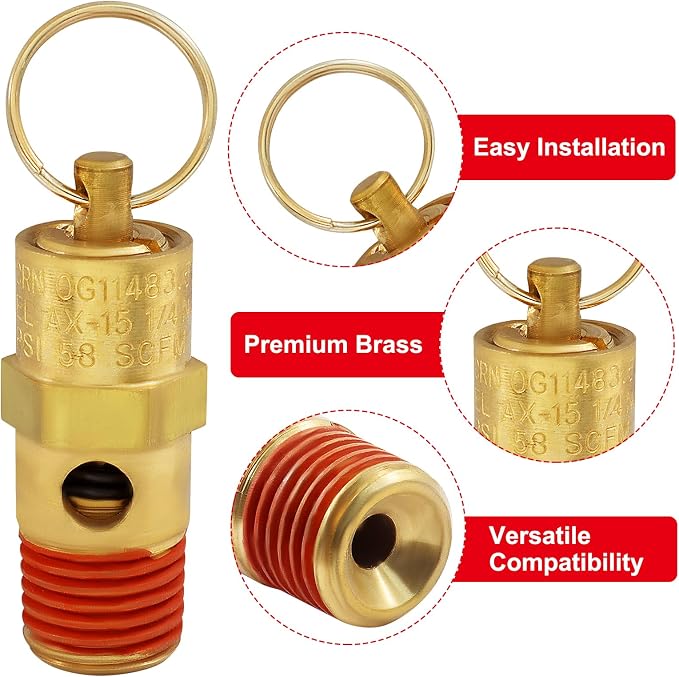 1/4 Inch NPT 150 PSI Brass Air Pressure Relief Safety Valve | Heavy Duty Brass - Image 3