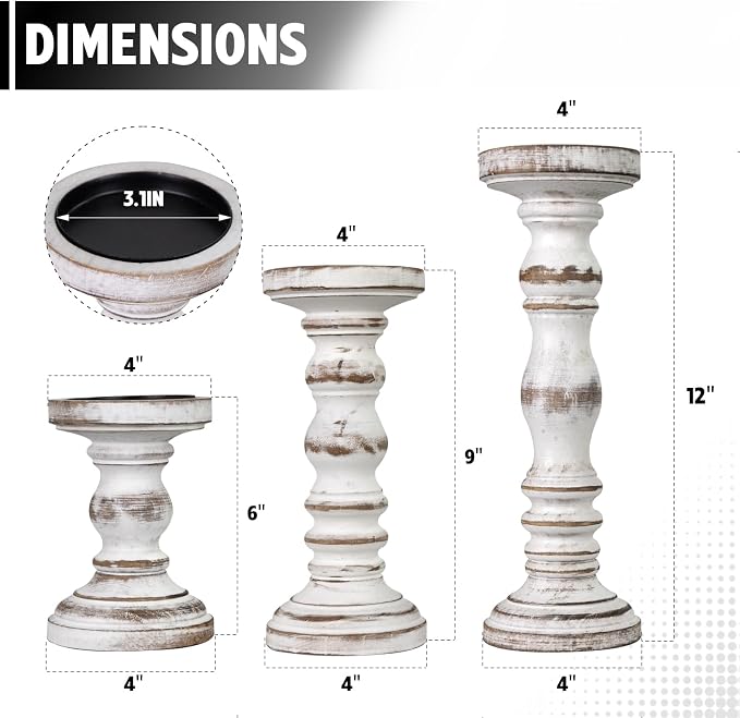 Candle Holder for Pillar Candle Set of 3, Farmhouse Wood Candle Holder - Image 2