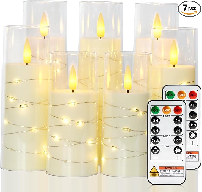 Raycare 7 Pack Flameless Battery Operated Pillar Candles by Raycare