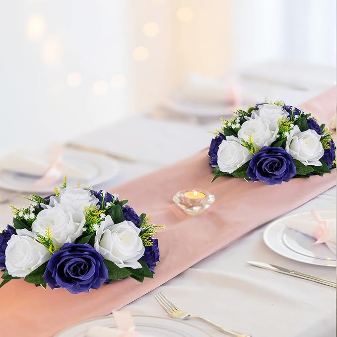 BLOSMON Navy Blue Rose Flowers: 2 Pcs Fake Floral Balls Centerpiece - Image 7