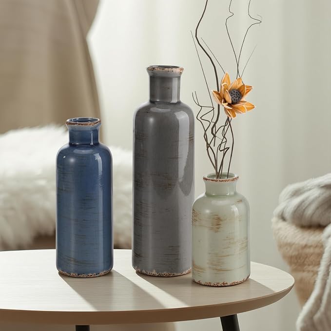 Small Ceramic Vase Set of 3, Boho Modern Flower Vase Room Decor, Farmhouse Decor - Image 6