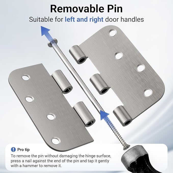 6 Pack 4 Inch Door Hinges Satin Nickel, Heavy Duty Solid Iron Interior & - Image 3