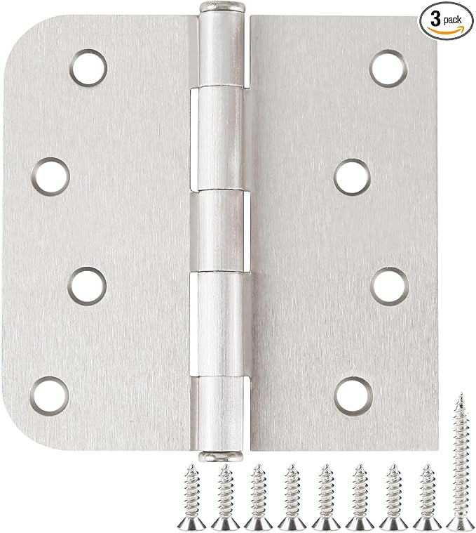 3 Pack Door Hinges Satin Nickel 4" Square Rounded and 5/8" Radius Corners | by JIWDOORHINGESFORHOME