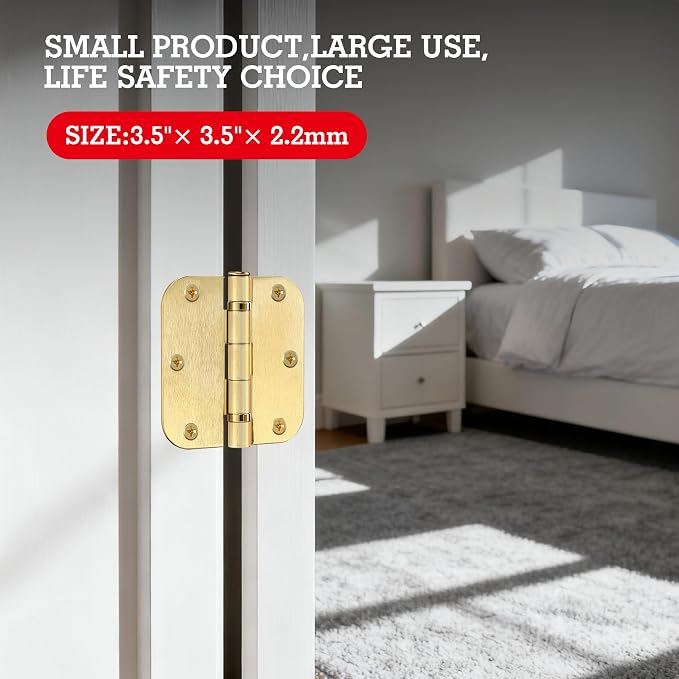 TDCHINGES Rounded Door Hinges Brushed Brass 3.5 Inch 5/8" Gold Lasting Mute | 1 - Image 7