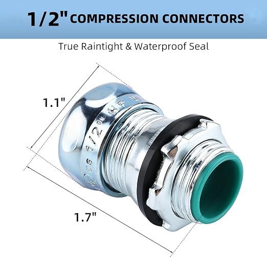 1/2 Inch EMT Raintight Compression Connector, Zinc Plated Steel Electrical - Image 2