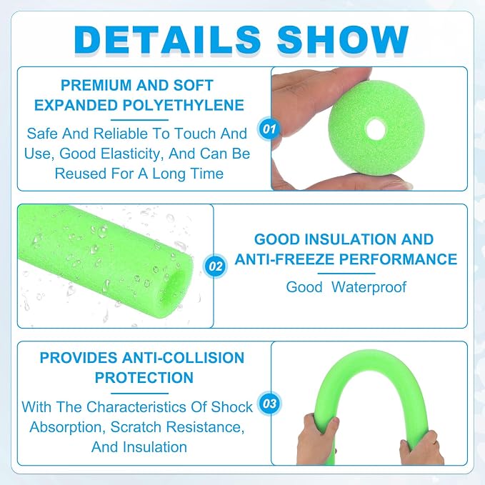 PATIKIL Pipe Insulation Foam Tube Foam Pipe Tubing Covers Green 2Pcs | 7/16" ID - Image 3