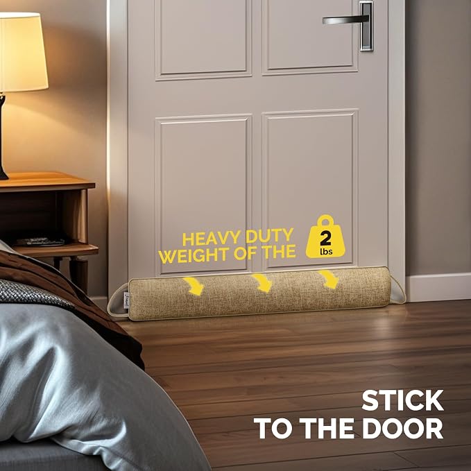 fowong 32" Door Draft Stopper, Weighted Under Door Noise Stopper, Oatmeal | - Image 3