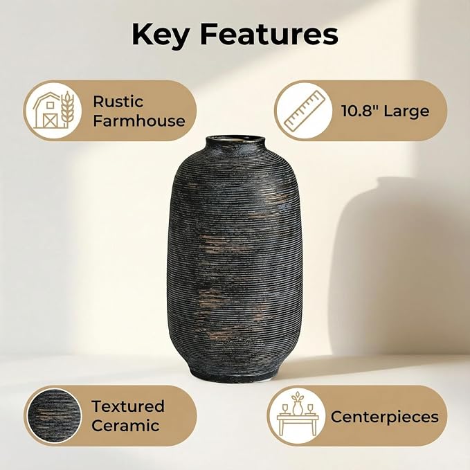 Large Ceramic Vase, Farmhouse Flower Vase - Image 3