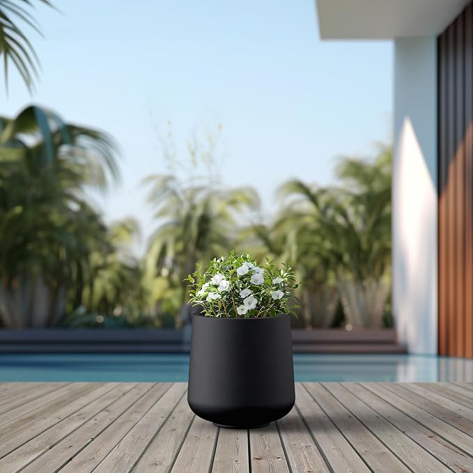 Kante Black Concrete Planter 13" Dia All-Weather Round Accent Pot | Handcrafted - Image 5