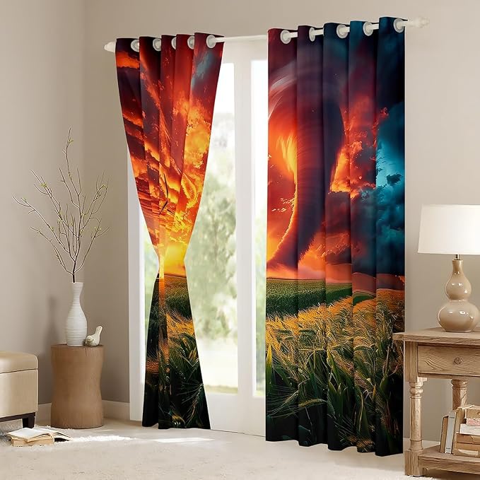 jejeloiu 3D Red Tornado Blackout Shades Window Treatments Natural Disaster - Image 3