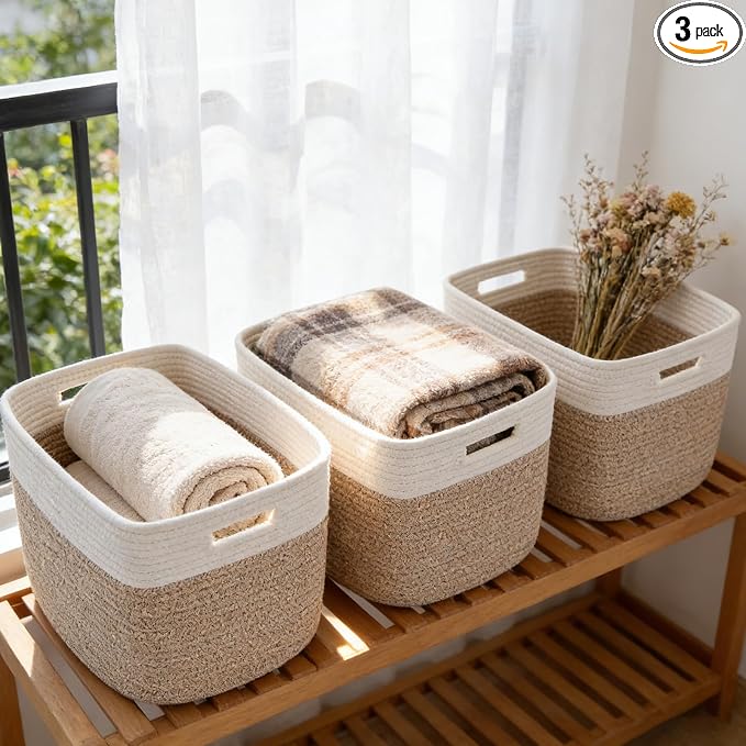 3 Pack Woven Baskets, Storage Baskets by HZFTJOY