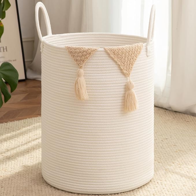 OIAHOMY 60L Nursery Hamper Laundry Basket Laundry Hamper White | collapsible by MasterofSpaceOptimization