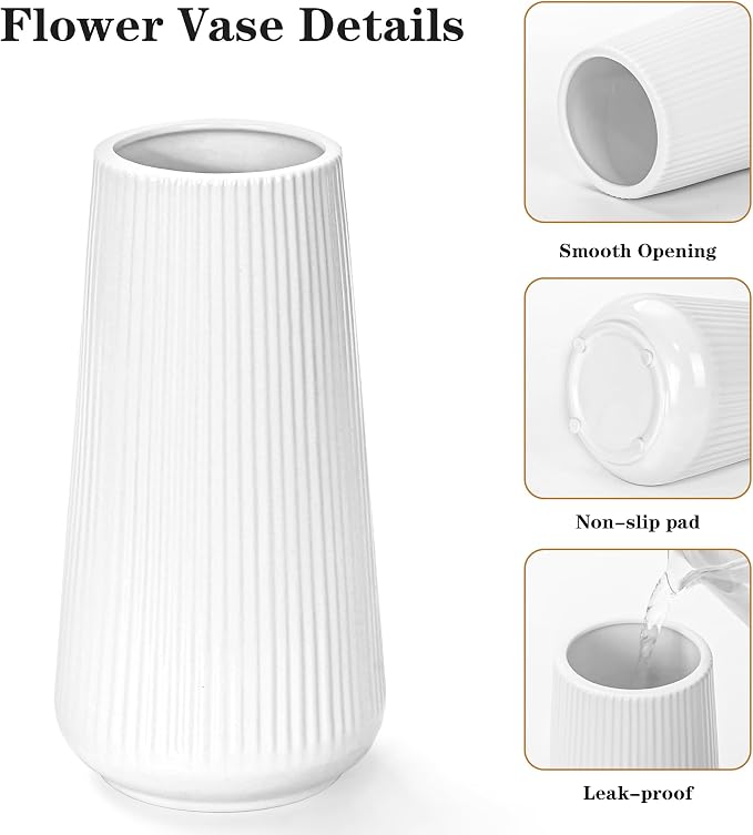 White Ceramic Vase, GUKJOB Small Cute Flower Vase - Image 3